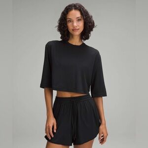 NWT Lululemon Modal Relaxed-Fit‎ Cropped Short-Sleeve Shirt Black Size 14